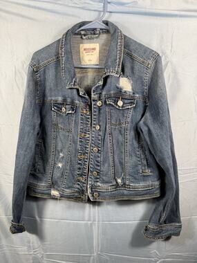 Mossimo Supply Co Women Large Distressed Denim Jacket Blue Jean Y2K Grunge